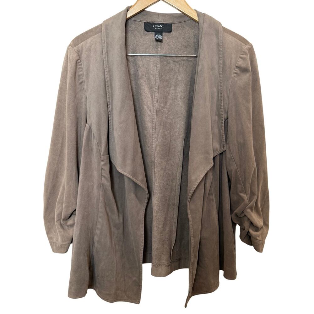 Alfani Brown Faux Suede Waterfall Open Front Cardigan Quarter Sleeve Plus Size2X